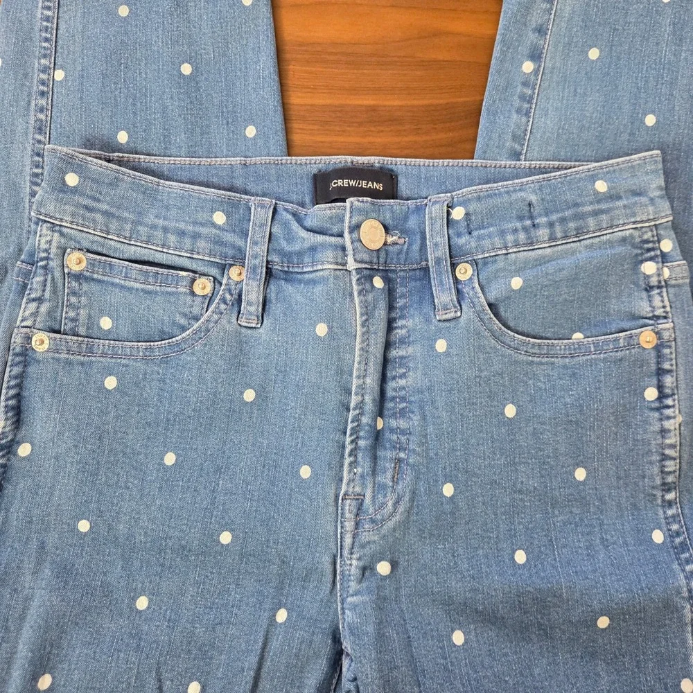 J Crew Vintage Straight‎ Jeans Polka Dot Print Stretch Denim Pants Size 25